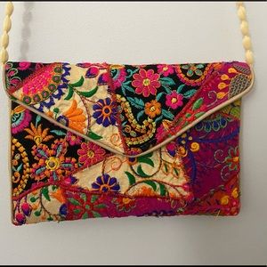 Handmade embroidered floral handbag